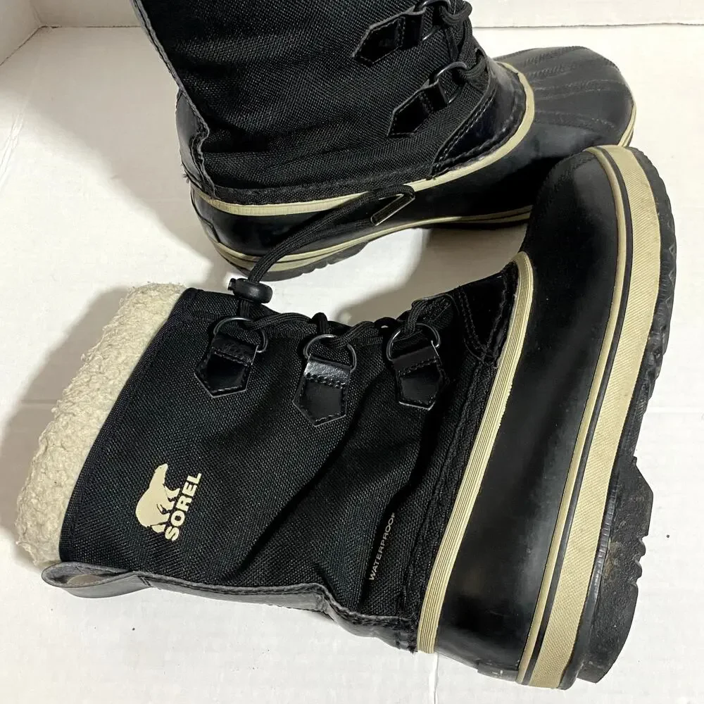 Sorel Yoot Pac Kids Winter Boots Black White Duck Boot Snow Boot Sz 3 Big Kid